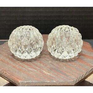2 Vtg 90s Faceted Crystal Glass Taper Candlestick Holders PartyLite Rockport 2”